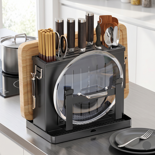 Stainless Steel Multi-Function Knife, Cutlery and Chopping Board Holder