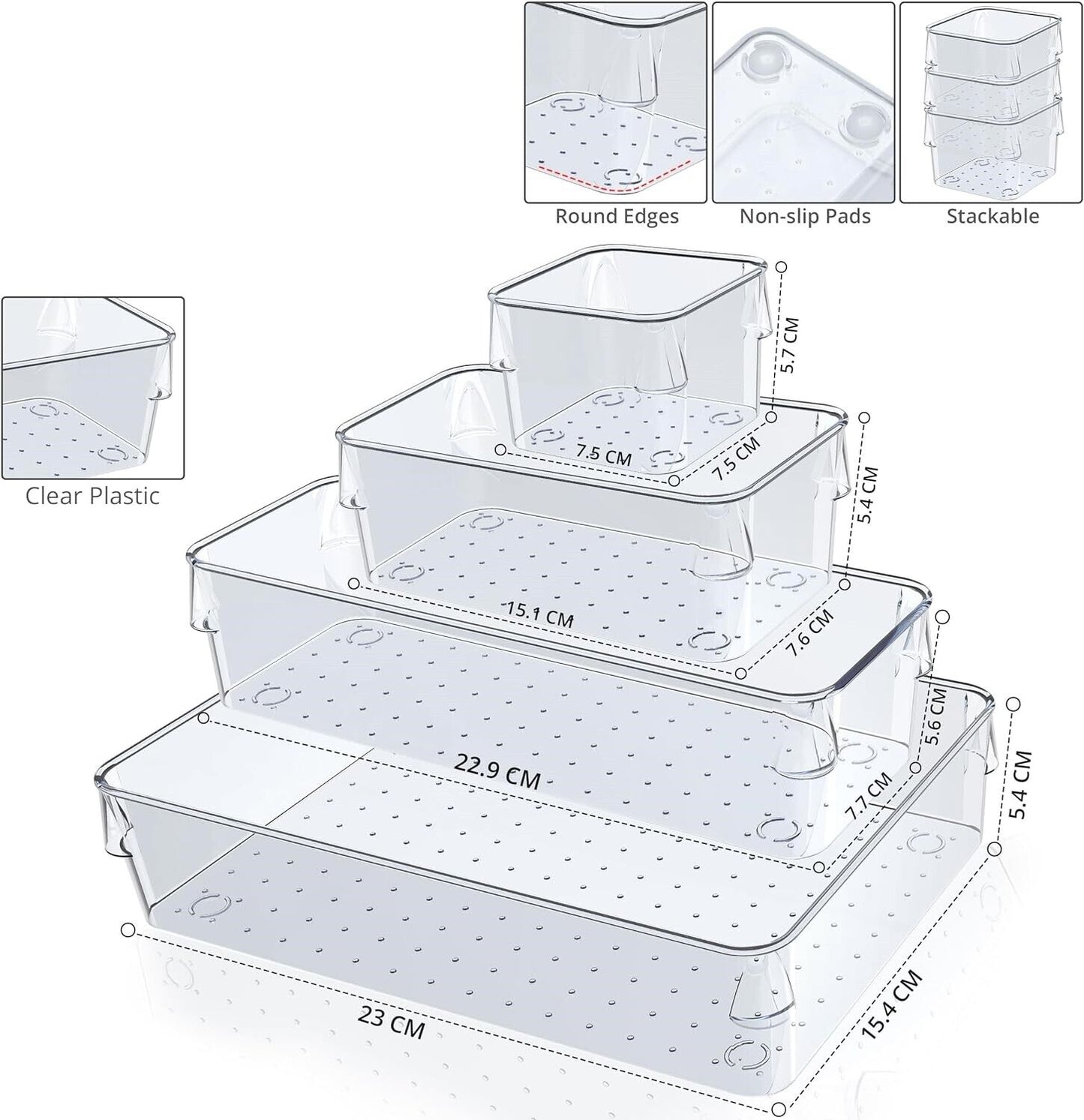 Acrylic Clear Drawer Organiser Set, 25 Pieces (4 Sizes)