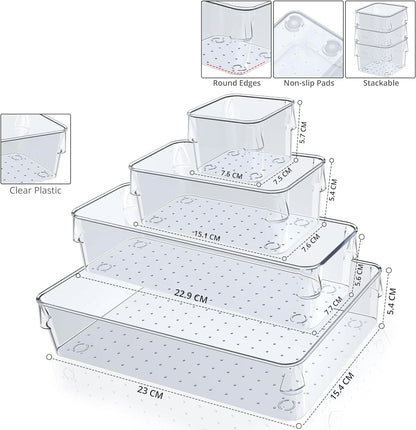 Acrylic Clear Drawer Organiser Set, 25 Pieces (4 Sizes)