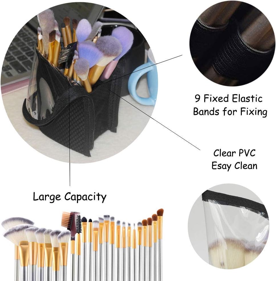 Travel Makeup Brush Holder – Stand-Up Organizer Bag, Black