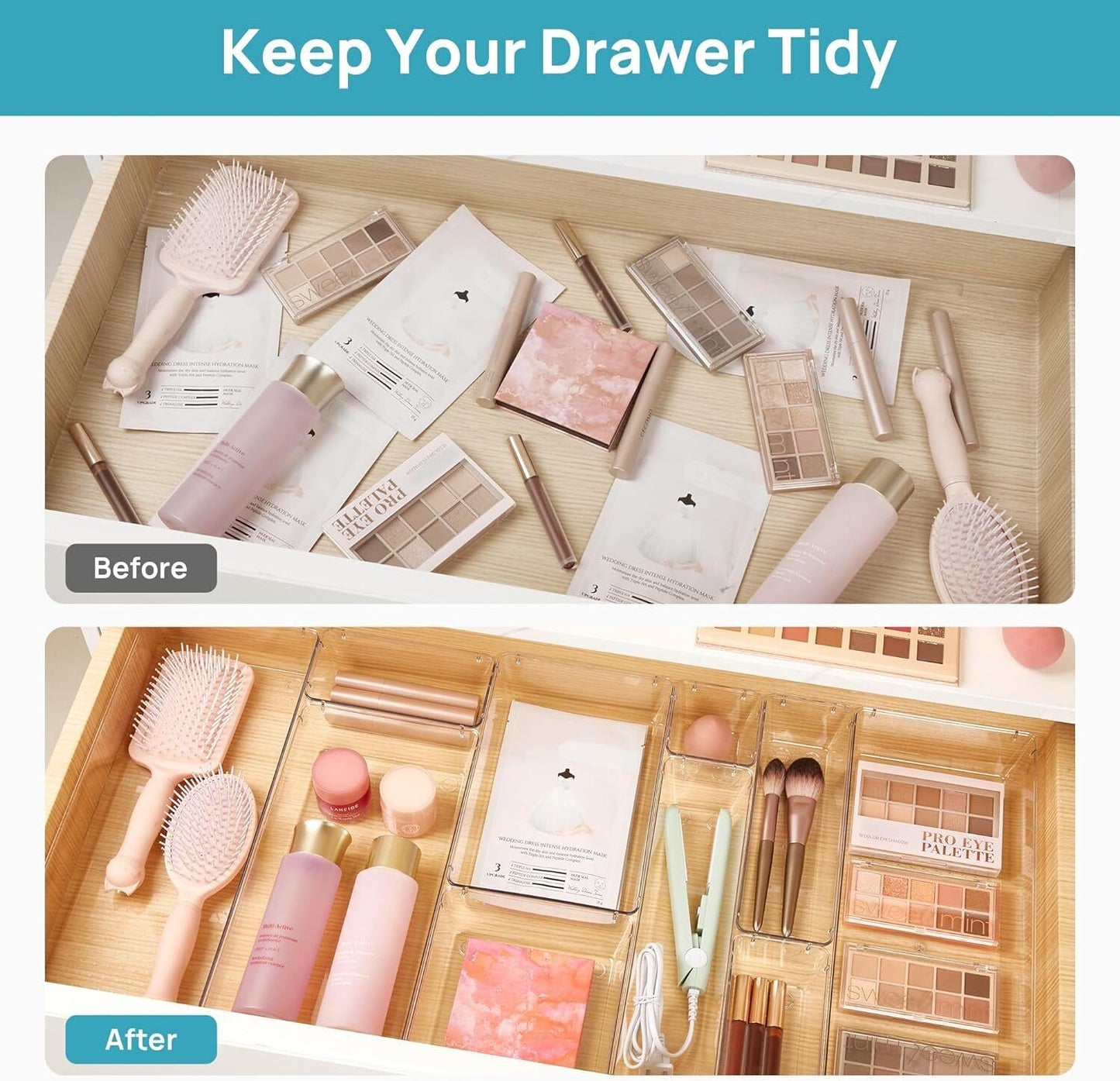 Acrylic Clear Drawer Organiser Set, 25 Pieces (4 Sizes)