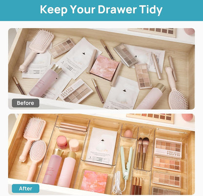 Acrylic Clear Drawer Organiser Set, 25 Pieces (4 Sizes)