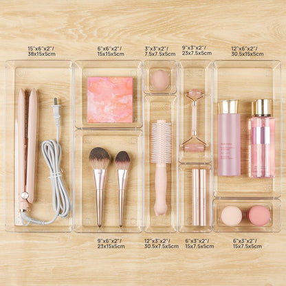 Acrylic Clear Drawer Organiser Set, 25 Pieces (4 Sizes)