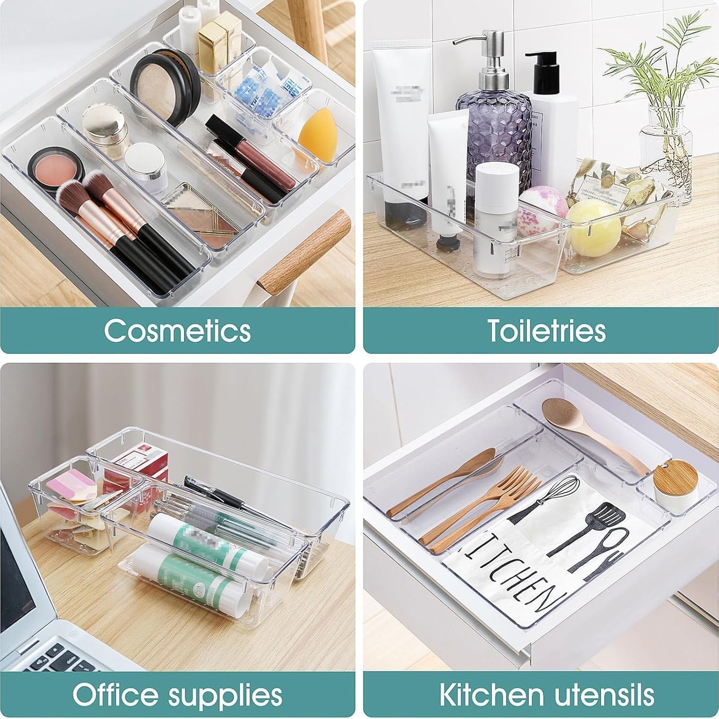 Acrylic Clear Drawer Organiser Set, 25 Pieces (4 Sizes)