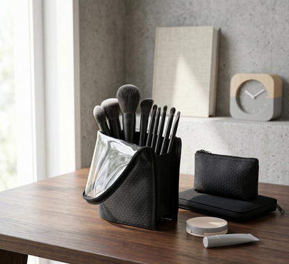 Travel Makeup Brush Holder – Stand-Up Organizer Bag, Black