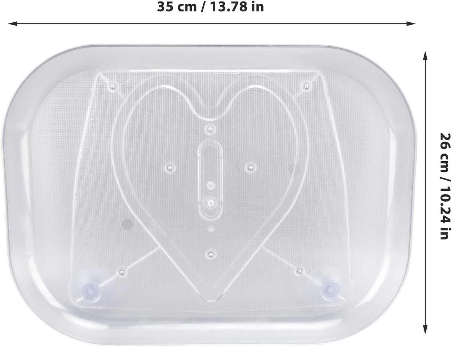 Clear plastic mat with heart design and measurements