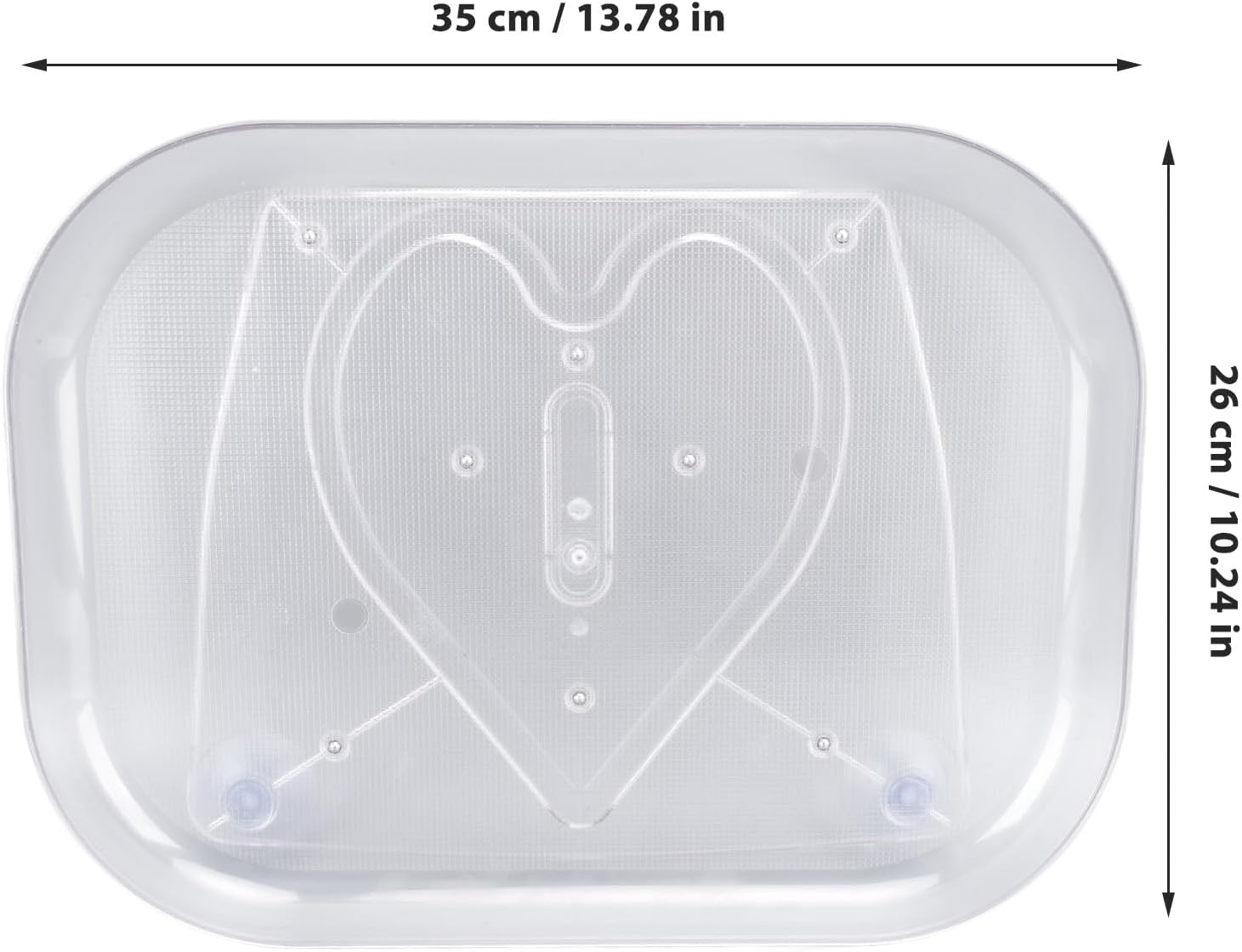 Clear plastic mat with heart design and measurements