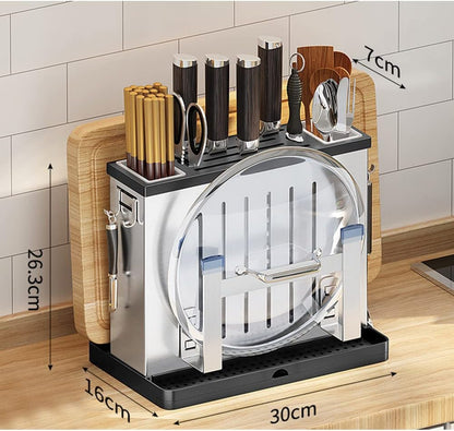 Stainless Steel Multi-Function Knife, Cutlery and Chopping Board Holder